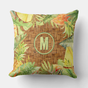 Aquarelle tropicale monogramme Oreiller à lancer