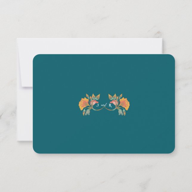 Aquarelle turquoise Art Nouveau Mariage Carte RSVP (Dos)