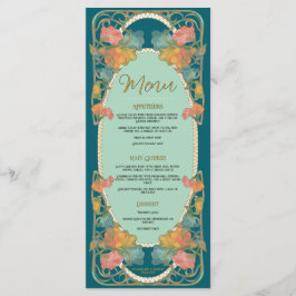 Aquarelle turquoise Art Nouveau Mariage Menu