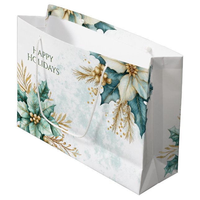 Aquarelle Turquoise Floral Noël Sac cadeau de vaca (Devant Angle)