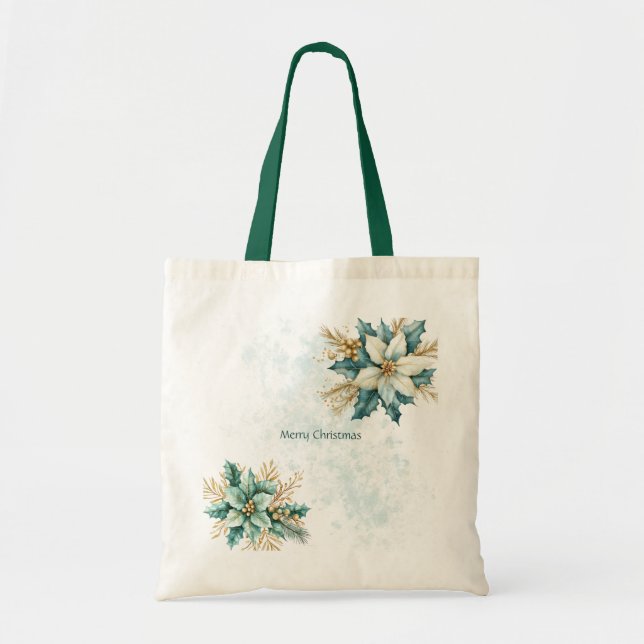 Aquarelle Turquoise Floral Noël Sac fourre-tout de (Devant)