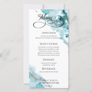 Aquarelle Turquoise moderne Argent Moss Agate Menu