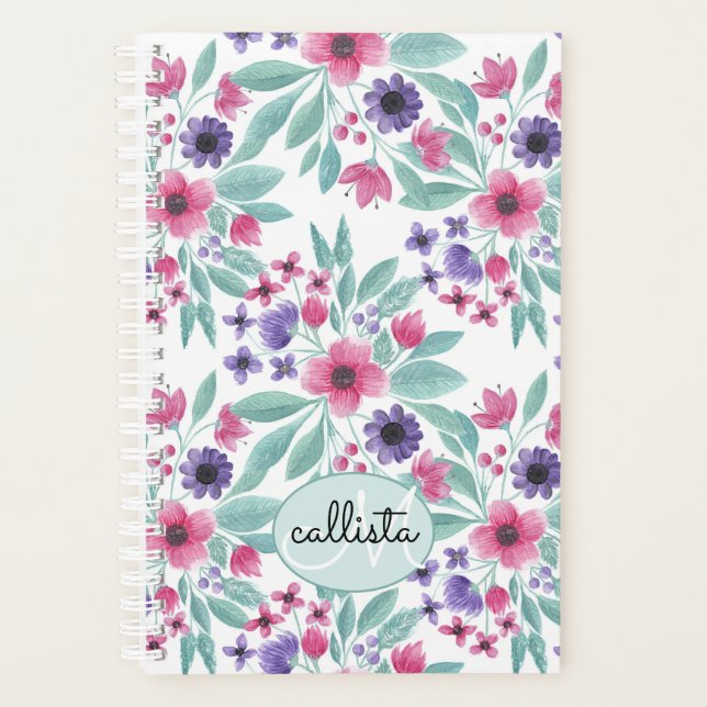 Aquarelle Turquoise rose Fille Monogramme Floral (Devant)