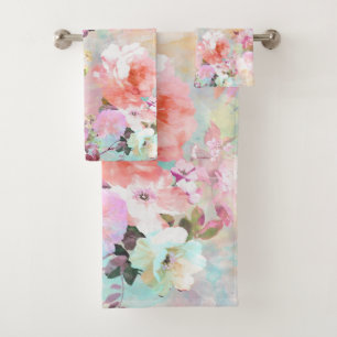 Aquarelle Turquoise rose romantique Motif floral c