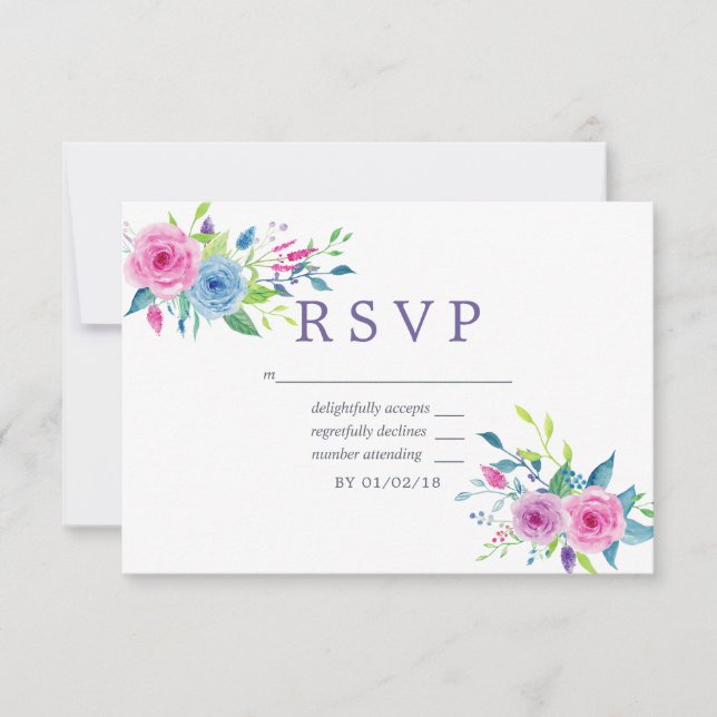 Aquarelle Ultra Violet Mariage Floral RSVP (Devant)