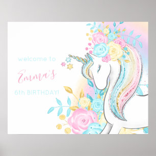 Aquarelle Unicorn Affiche de bienvenue d'anniversa