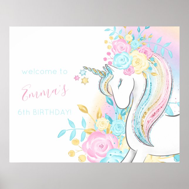 Aquarelle Unicorn Affiche de bienvenue d'anniversa (Devant)