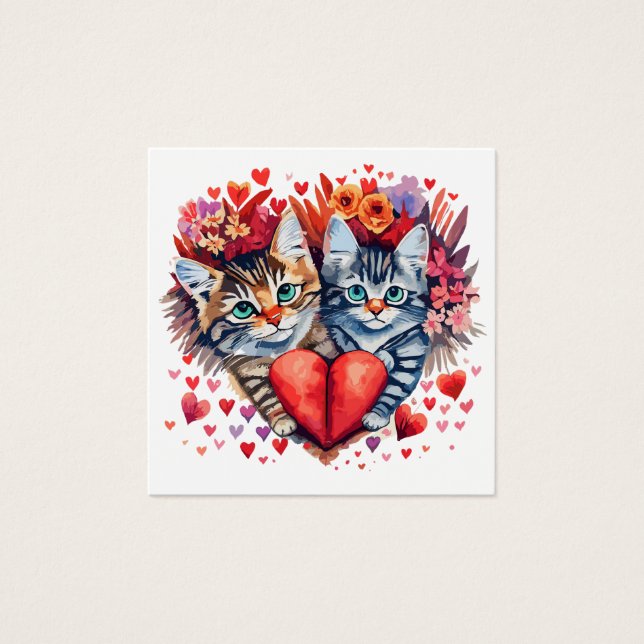 Aquarelle Valentines chats avec amour (Devant)