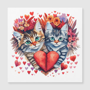 Aquarelle Valentines chats avec amour Carte magnét