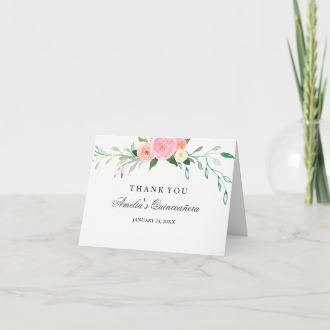 Aquarelle végétale Florale Quinceanera Merci (Devant)