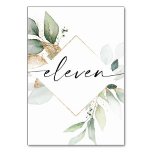 Aquarelle Verdure et Gold Numéros de table Onze