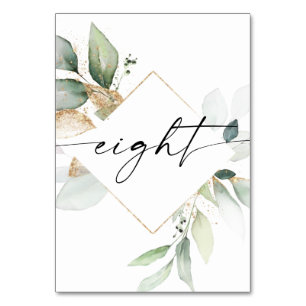 Aquarelle Verdure et or Numéro de table Huit