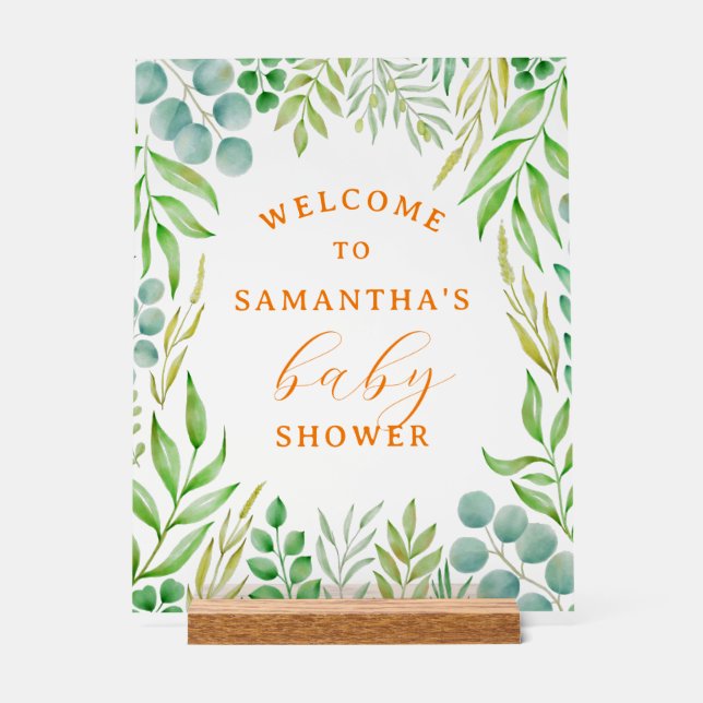 Aquarelle Verdure Foliage Baby shower Bienvenue (Recto)