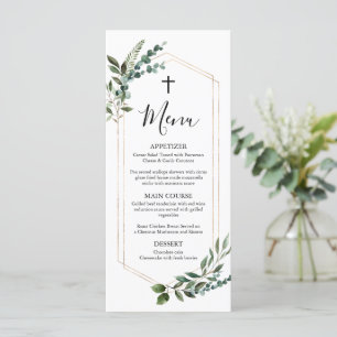 Aquarelle Verdure Gold Cross Baptism Menu