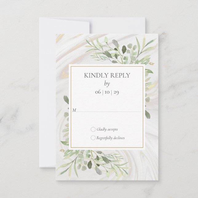 Aquarelle Verdure Marbre Swirl Wedding RSVP (Devant)