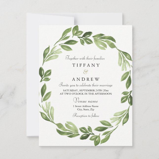 Aquarelle Verdure Printemps Invitation de mariage (Devant)