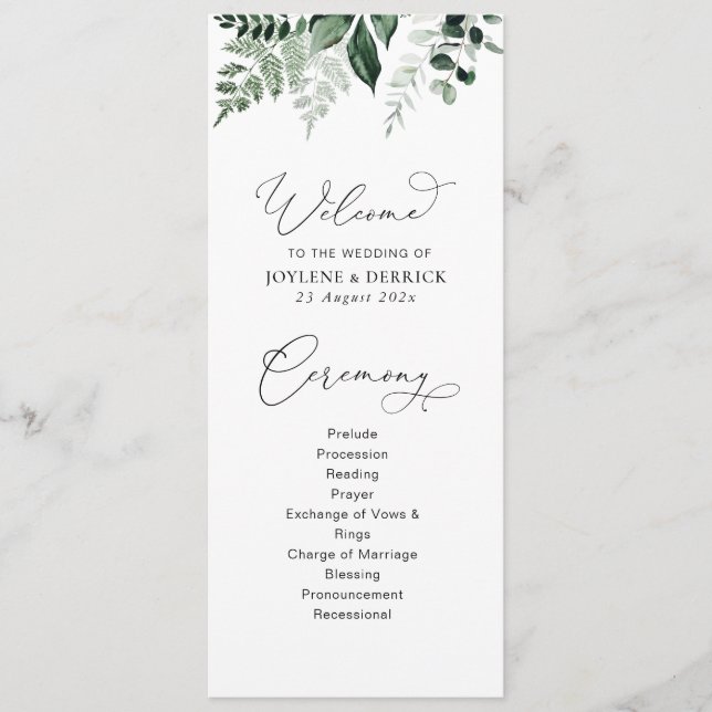 aquarelle verdure programme de mariage fleuri (Devant)