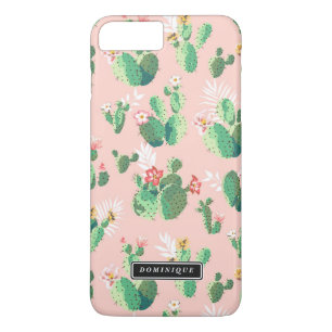 Aquarelle Vert Cactus Motif rose coque iphone