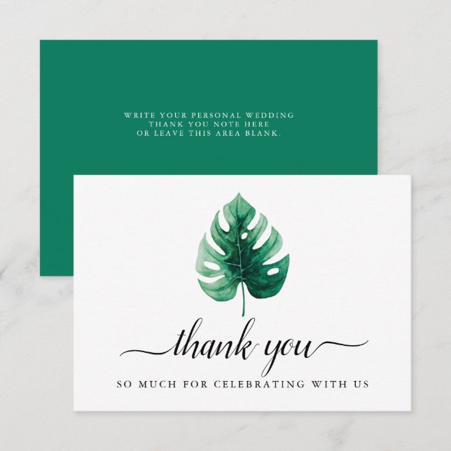 Aquarelle vert Carte de remerciements feuille Mons (Devant / Derrière)