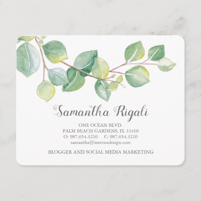 Aquarelle vert Eucalyptus Carte de visite (Devant)