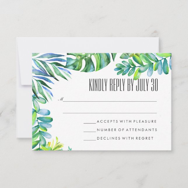 Aquarelle Vert Feuille Verdure Mariage RSVP (Devant)