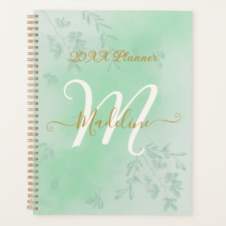 Aquarelle vert Feuilles Monogramme