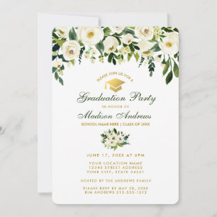 Aquarelle Vert Floral Graduation Party Invitation 