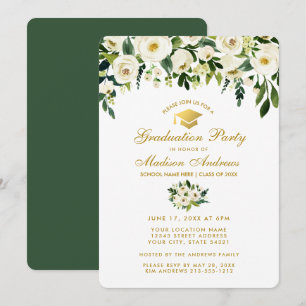 Aquarelle Vert Floral Graduation Party Invitation 