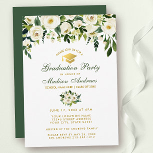 Aquarelle Vert Floral Graduation Party Invitation 