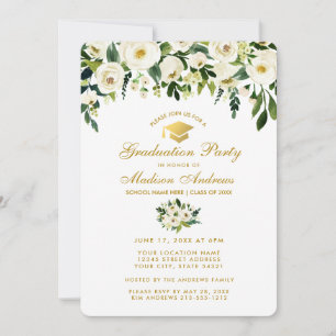 Aquarelle Vert Floral Graduation Party Invitation 