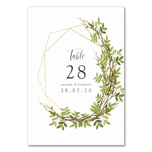 Aquarelle Vert Mariage géométrique Numéro de table (Par défaut)