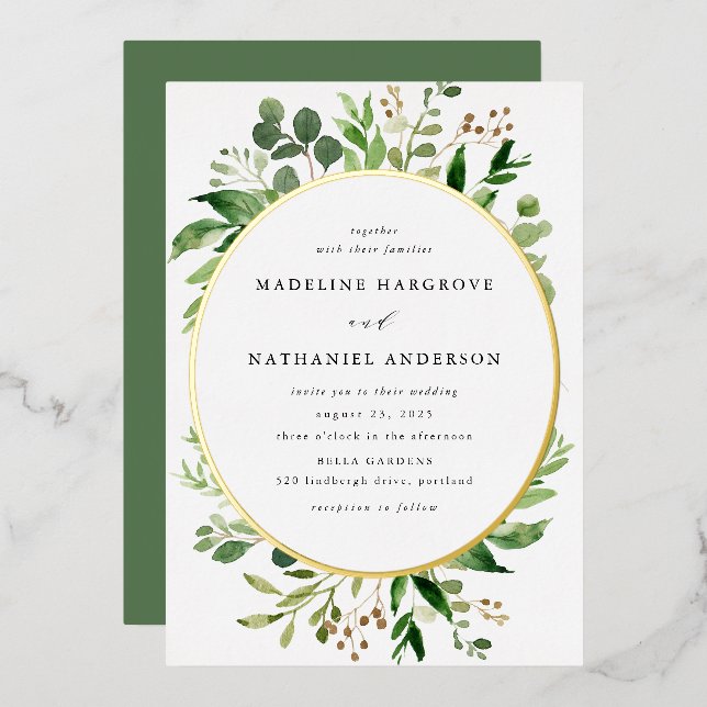 Aquarelle Vert Mariage Invitation à huile (Recto/Verso)
