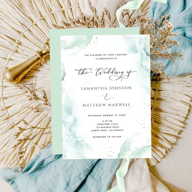 Aquarelle vert pâle Mariage Invitation moderne (Créateur téléchargé)