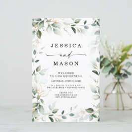 Aquarelle verte avec programme de mariage or