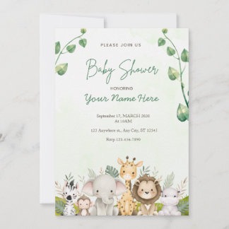 Aquarelle verte Bébé Douche Invitations Garçon