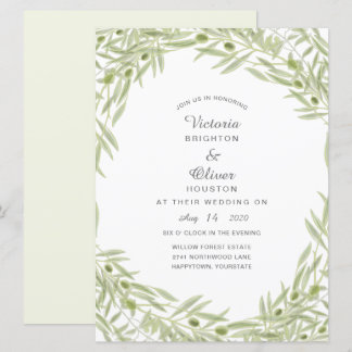 Aquarelle verte Branche d'olive Mariage Invitation