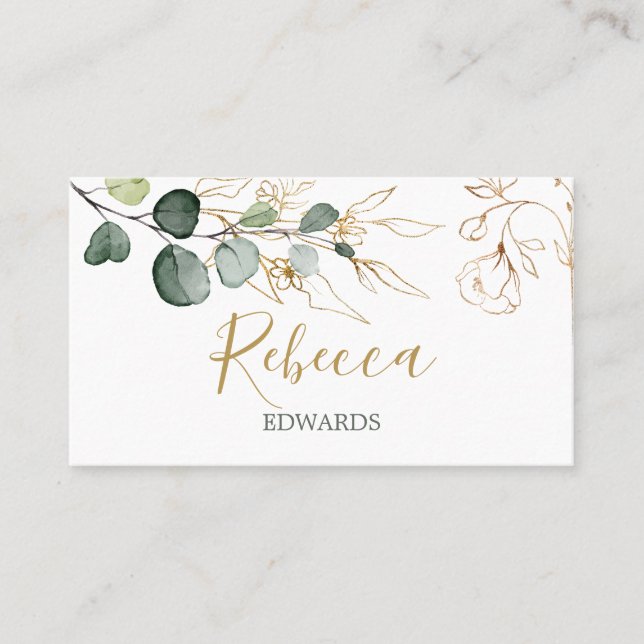 Aquarelle verte Eucalyptus Gold Place carte (Devant)