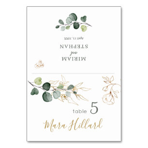 Aquarelle verte Eucalyptus Gold Place carte