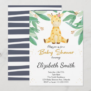 Aquarelle verte Giraffe Baby shower Invitation