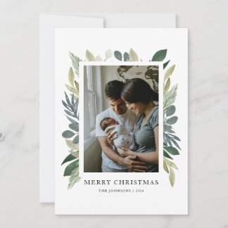Aquarelle verte Joyeux Carte photo de Noël
