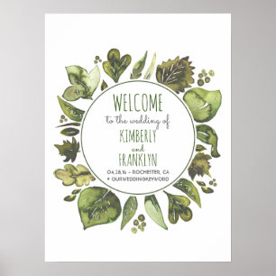 Aquarelle verte Mariage Affiche de bienvenue de co