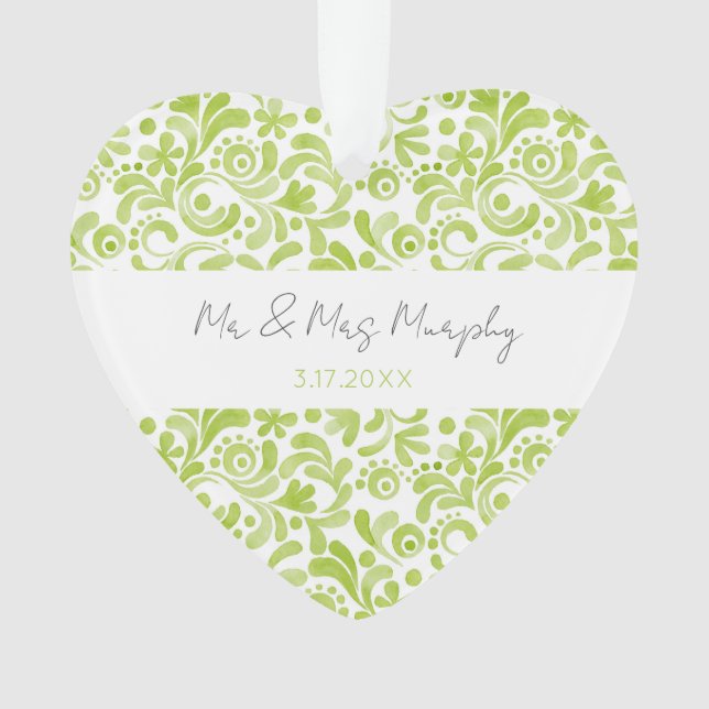 Aquarelle verte NOM DU Mariage DATE Coeur doux (devant)