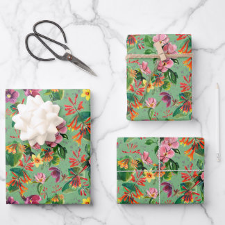 Aquarelle verte Papier d'enveloppement floral trop