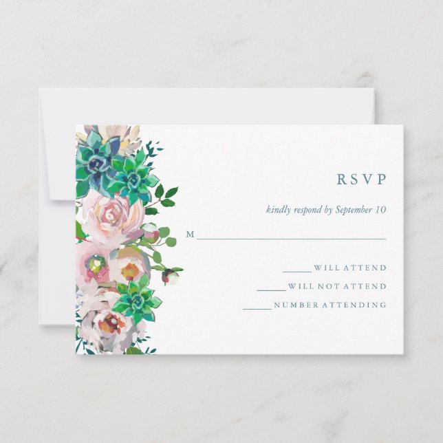 Aquarelle verte Succulents et fleurs | RSVP (Devant)
