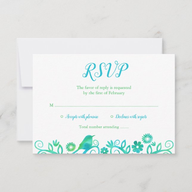 Aquarelle verte turquoise Arbre de vie RSVP (Devant)