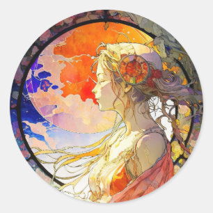 Aquarelle vibrante des Stickers Rond Fille