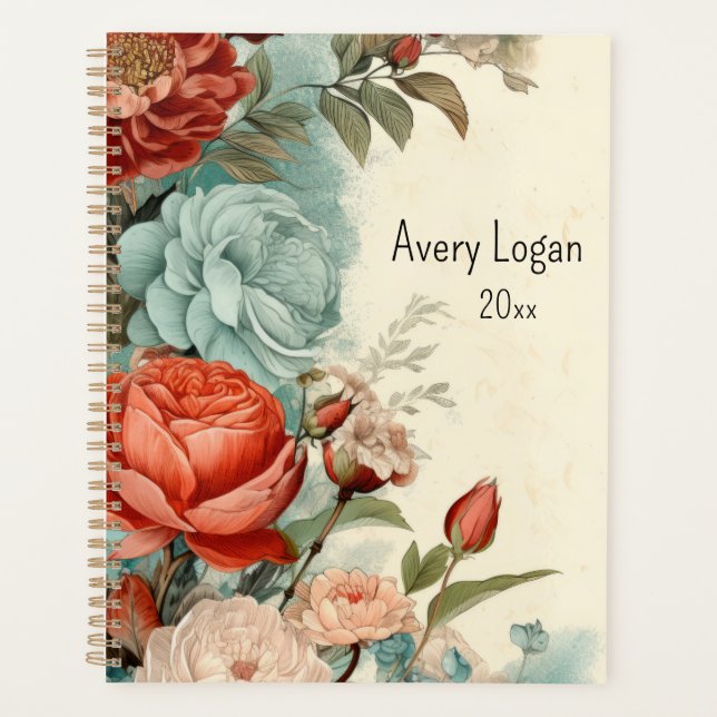 Aquarelle vintage bleu rouge rose (Devant)