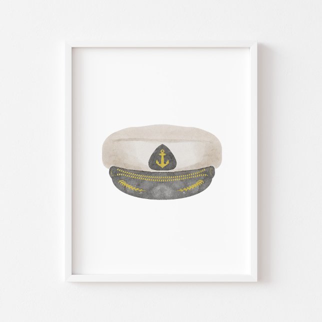 Aquarelle vintage capitaine marin poster casquette (Créateur téléchargé)
