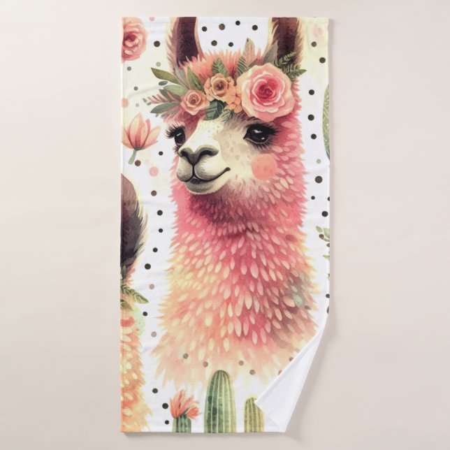 Aquarelle vintage Cute Llama (Serviette de bain)