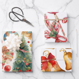 Aquarelle Vintage Noël papier Tissu